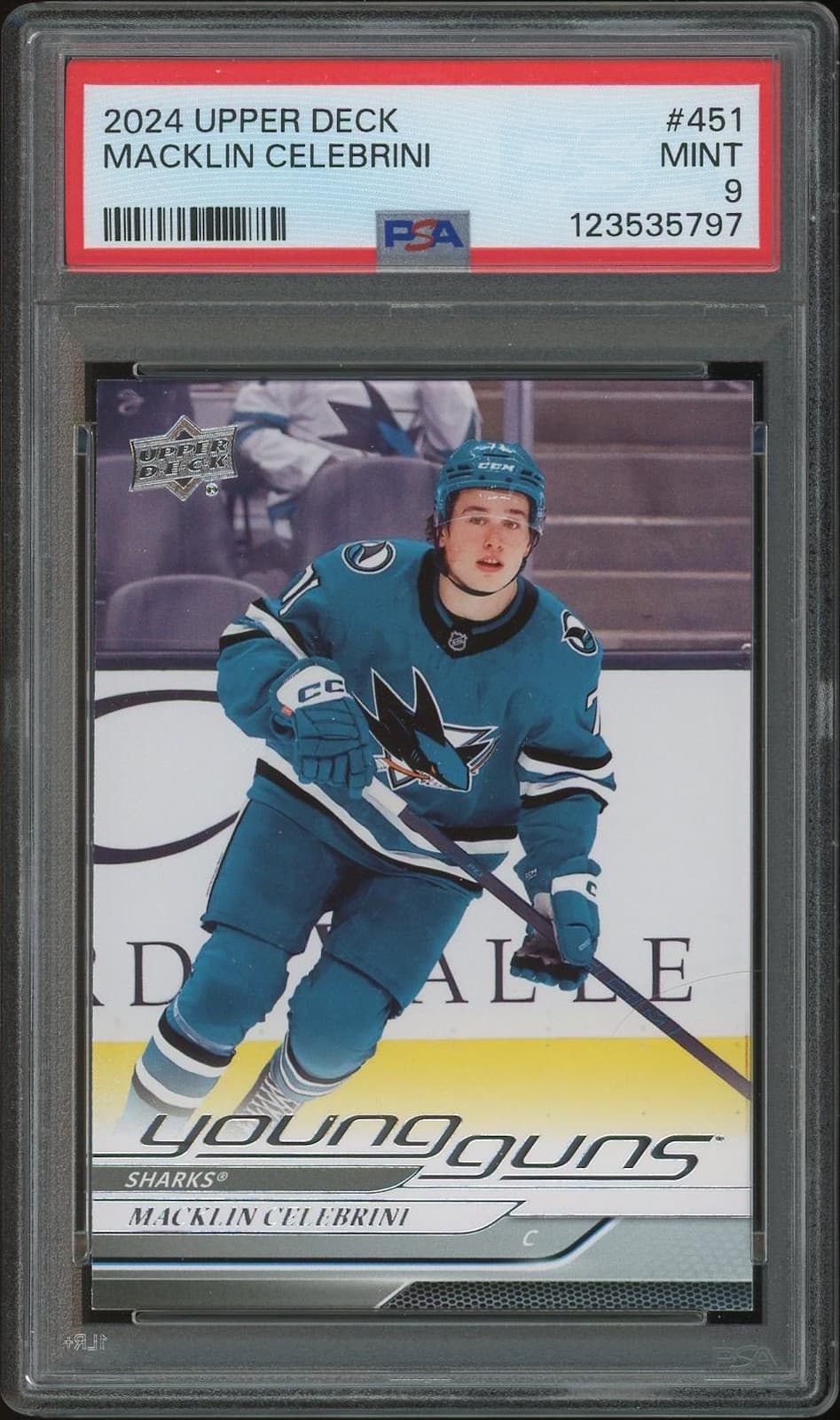 Macklin Celebrini trading card