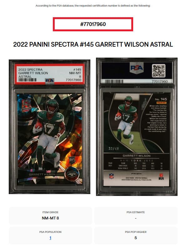 Spectra Garrett Wilson 2022 Unknown 2022 Unknown