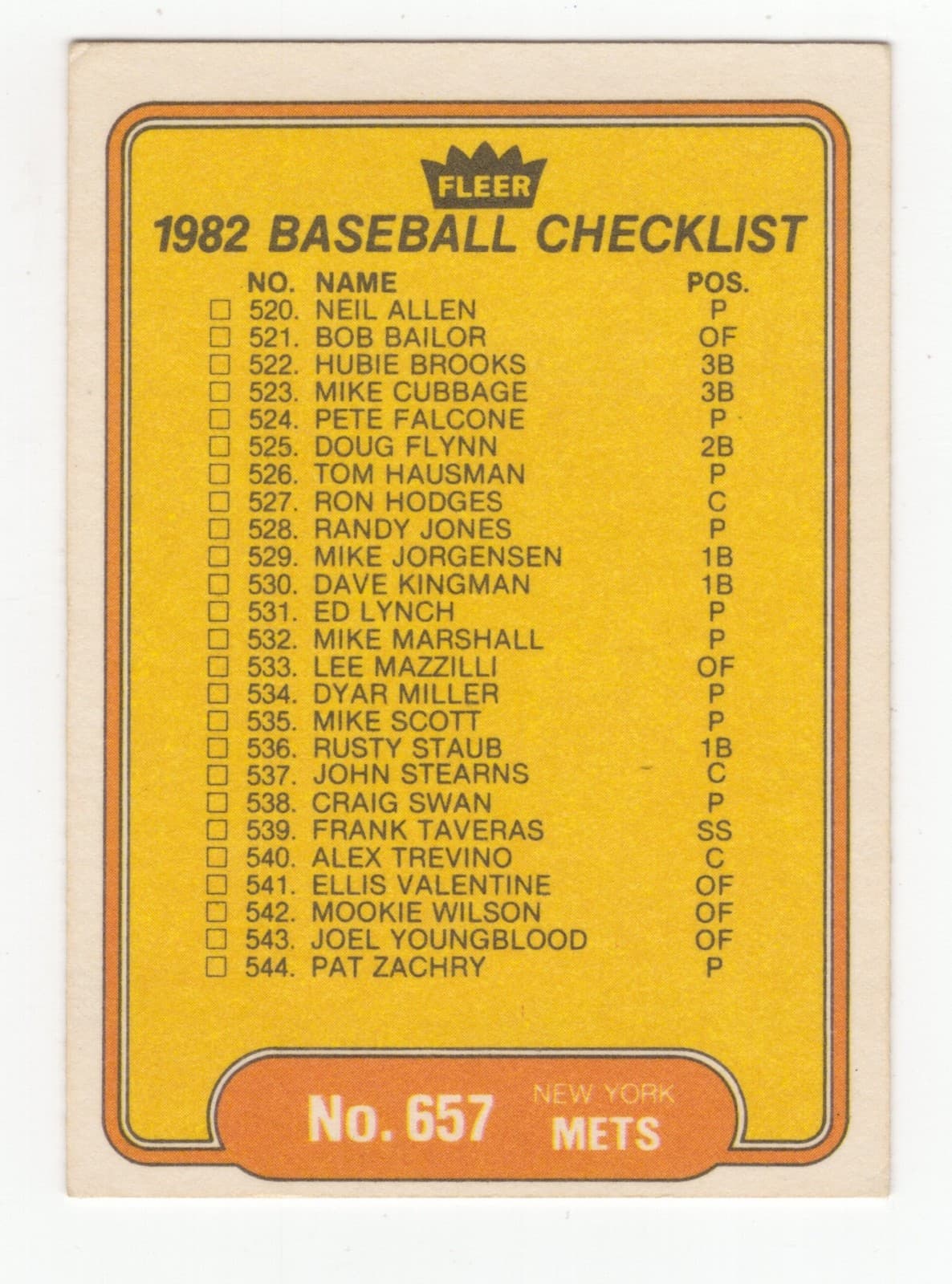 Mariners Mets 1982 Fleer 1982 Fleer