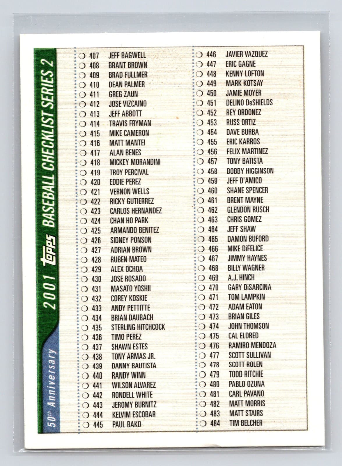 Checklists Series 2001 Topps 2001 Topps