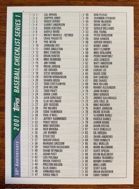 Blue Checklist 2001 Topps 2001 Topps blue-green