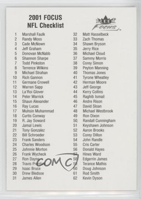 Focus Checklists Checklist 2001 Fleer 2001 Fleer