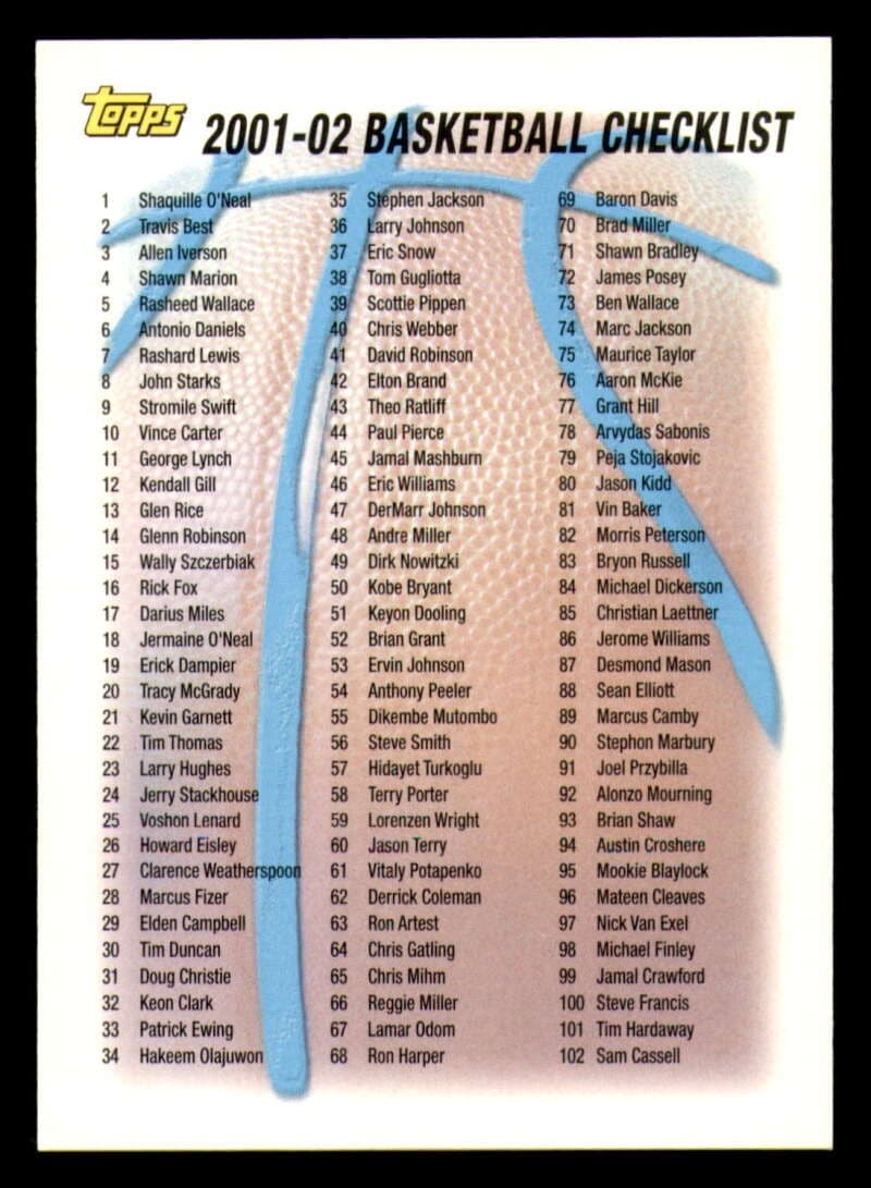 Basketball Checklist Subset 2001 Topps 2001 Topps