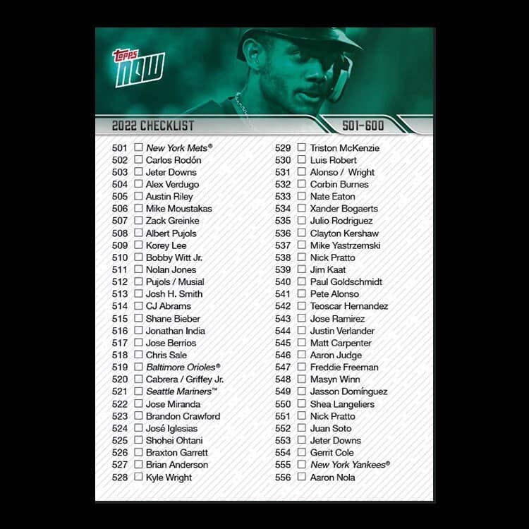 Now Checklist 2022 Topps 2022 Topps