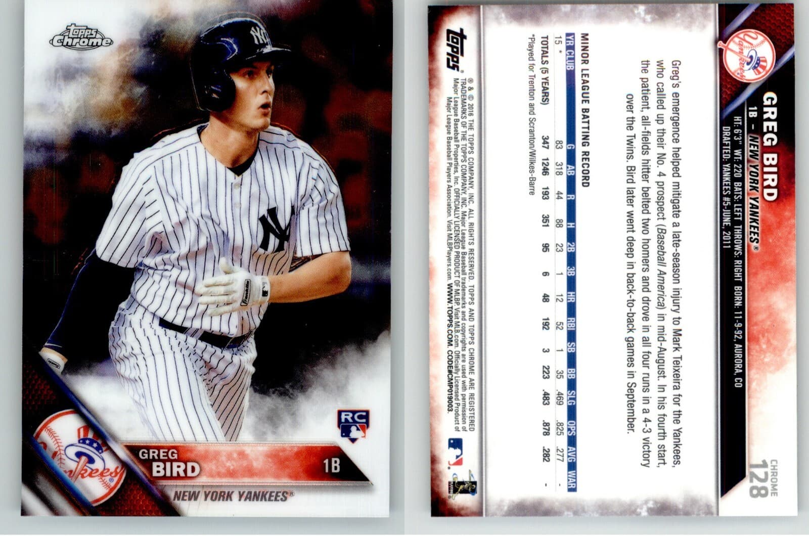 Greg Bird New 2016 Topps Chrome