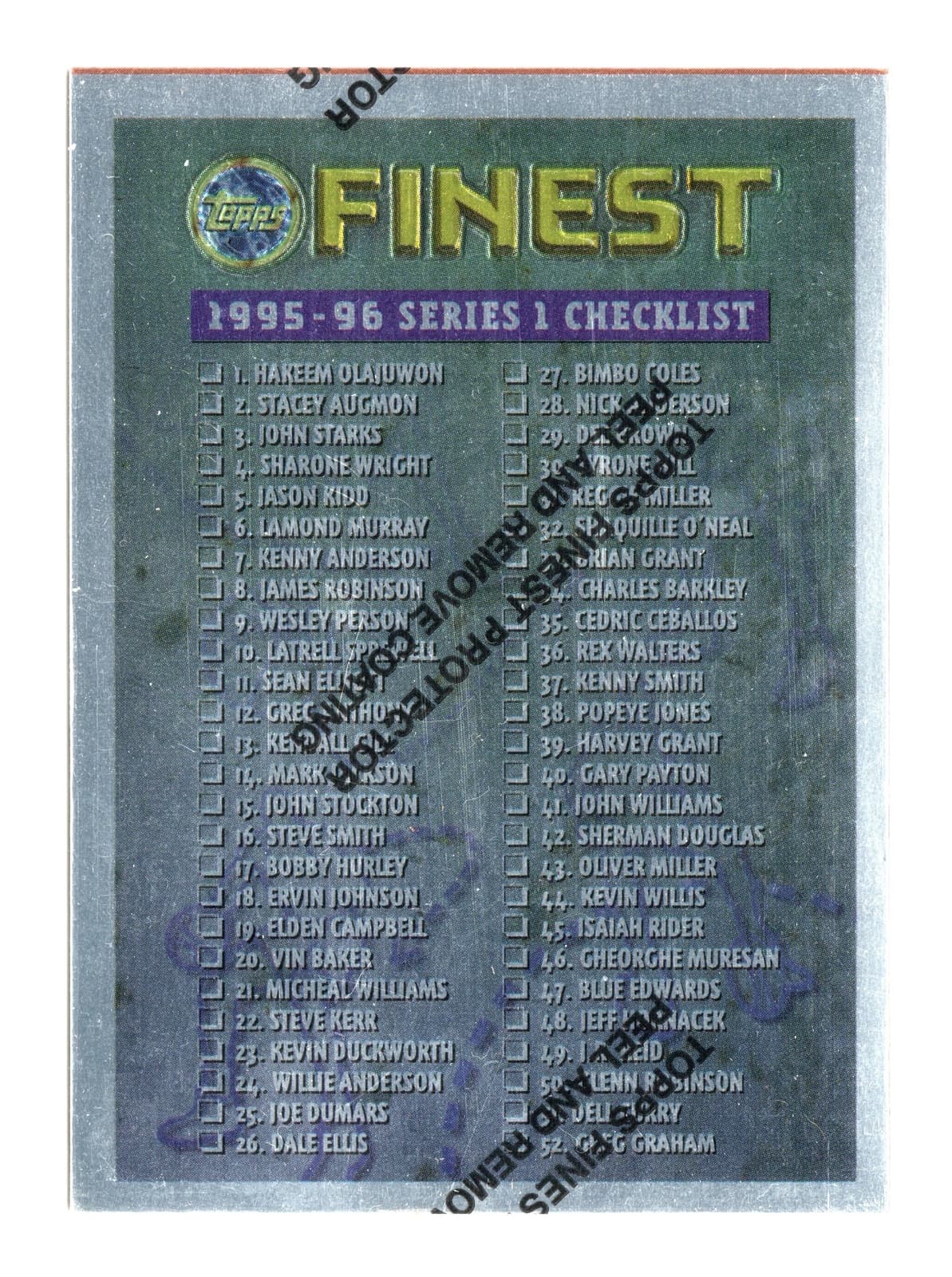 Checklist 1996 Topps Finest 1996 Topps Finest